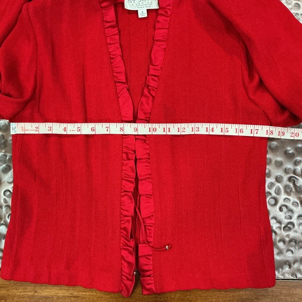 St. John Evening Knit Cardigan Set, Ruffle Trim And Tie Closure, Red, 6 - Picture 11 of 16